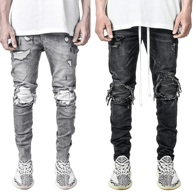 

New Men's Slim-Fit Ripped Jeans Casual Men's Painted Jeans Patch Beggar Pants Jumbo Men's Hip Hop Pants Size