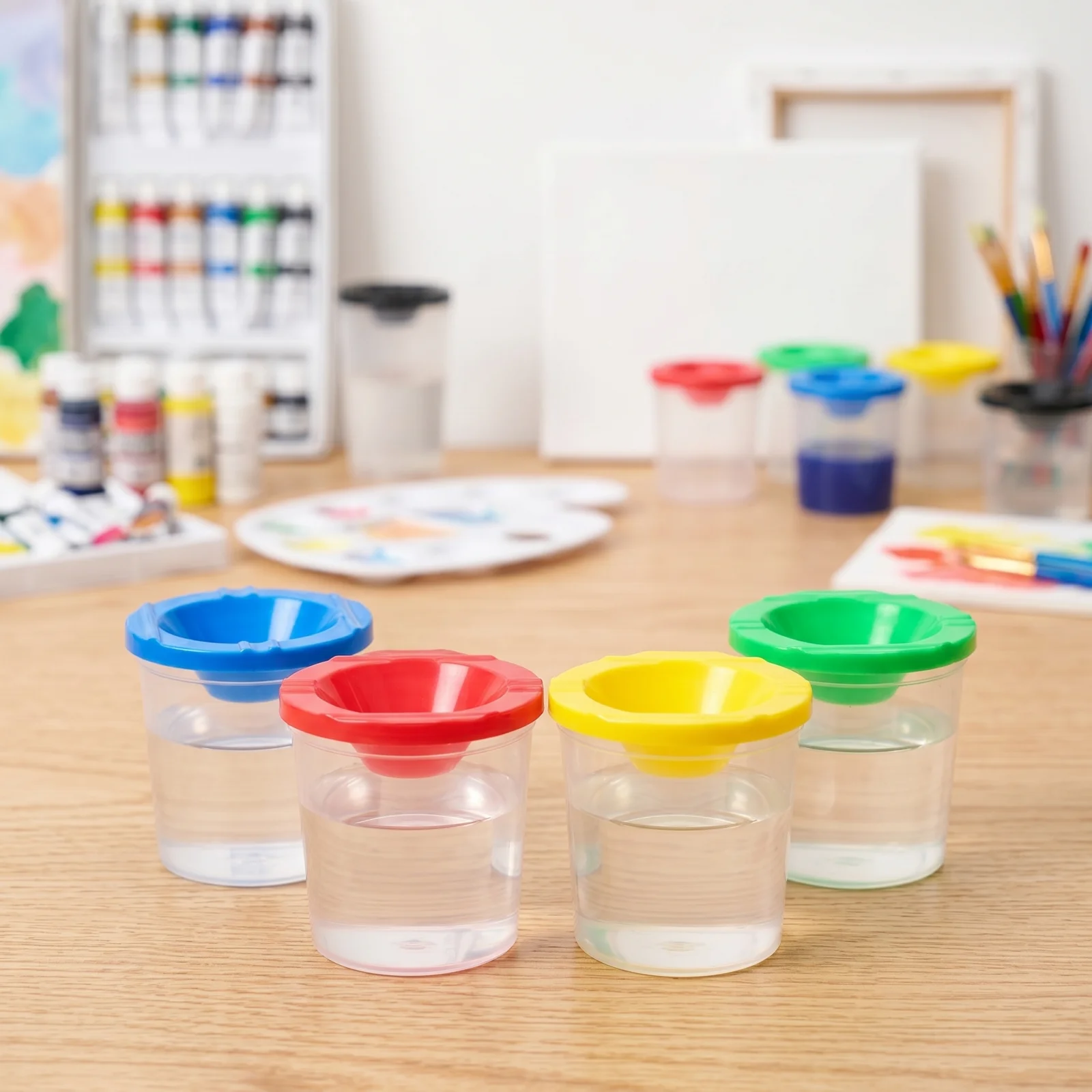 4Pcs Paint Brush Washer Cup, Anti-Spill Portable Art Cleaning Rinse Cup, Reusable Painting Supplies for Students Artists