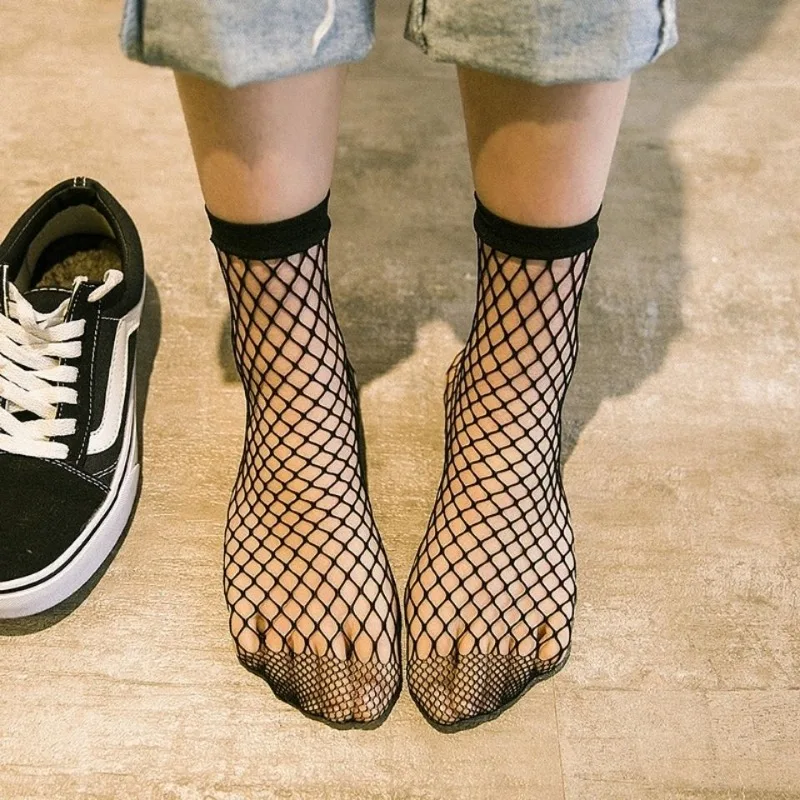 Sexy Fishnet Sheer Socks Women Gothic Lolita Black Mesh Hollow Out Short Sock JK Instagram Trending Versatile Lace Socks view 2
