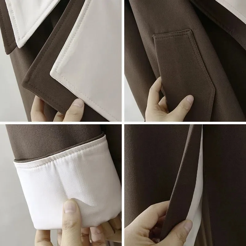 Giacca antivento da donna nuova primavera e autunno 2025 Giacca a vento con cinturino in due pezzi finto con giunture larghe