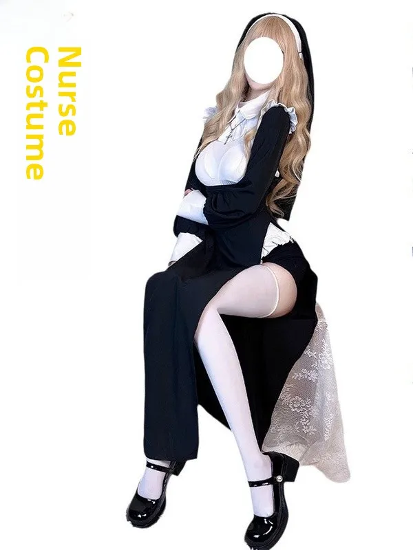 

Сексуальный костюм монахини, подтягивающий Хэллоуин, трансформация, медсестра, orm, Godd Death Godd, горничная, большой размер, длинный халат, женская мода