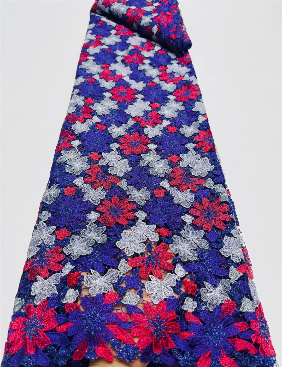 High Quality Swiss Voile Lace Fabric 3D Flower Multicolour Water Soluble Embroidered Lace 5 Yards For Women Wedding Dresses Sew