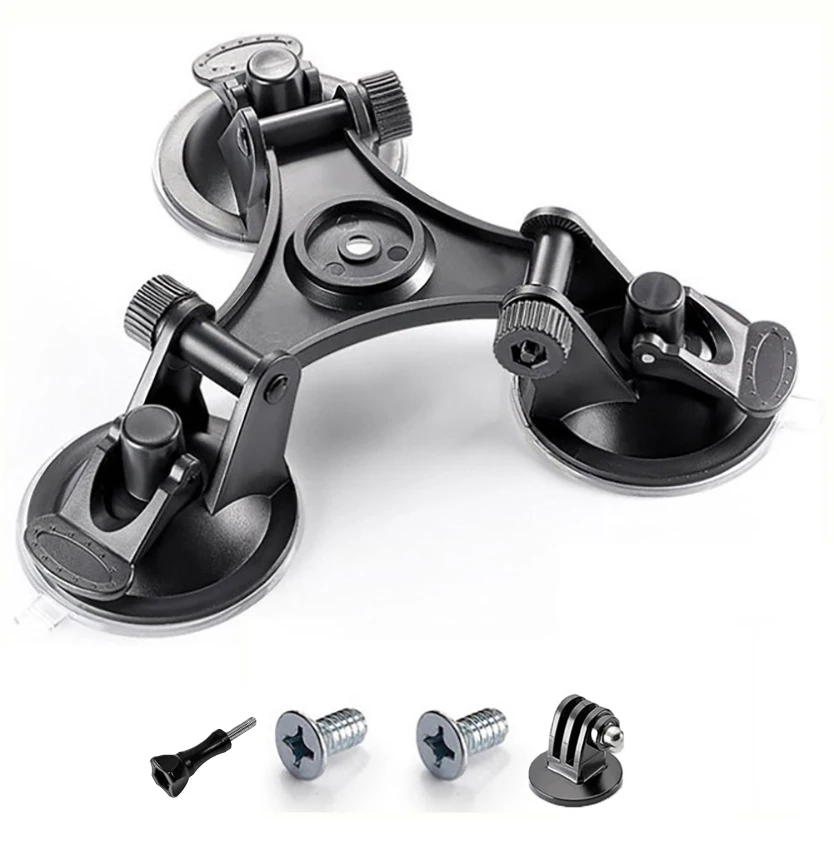 Dreifach-Saugnapfhalterung für DJI OSMO Action 6 5 4 GoPro 13 12 11 10 9 8 mit 1/4"-Standardgewindeadapter für Insta360 X6 X5 X4