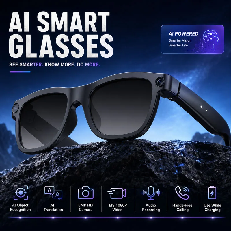 800W HD Camera Smart Glasses Electrochromic Lenses Listening To Music and Making Phone Calls 1080P Video Recording Smart Glasses