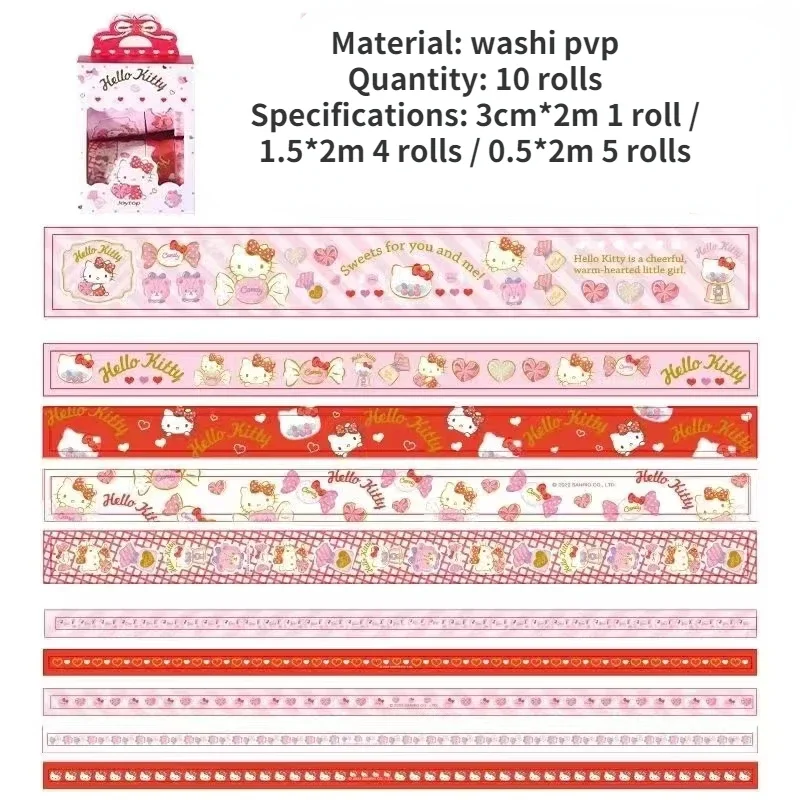 Genuine Sanrio Pochacco Kulome Hello Kitty Cute Cartoon Bronzing Washi Paper Hand Account Tape 10 Rolls/box