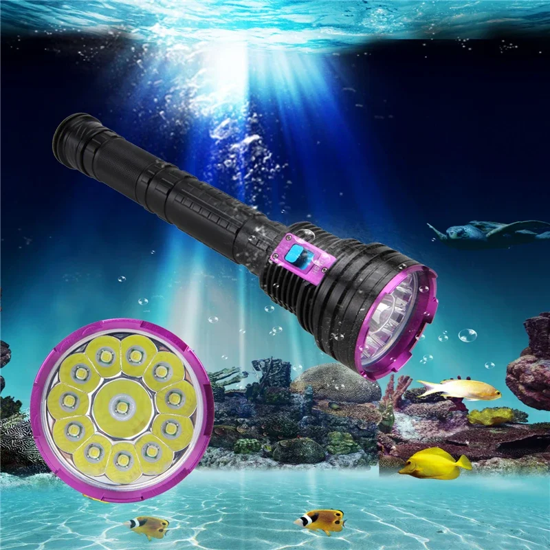 50000lm Diving Flashlight led Waterproof Underwater 100m 12X Diving Lanterna 18650 LED Rechargeable Flashlamp Torch Diving Light