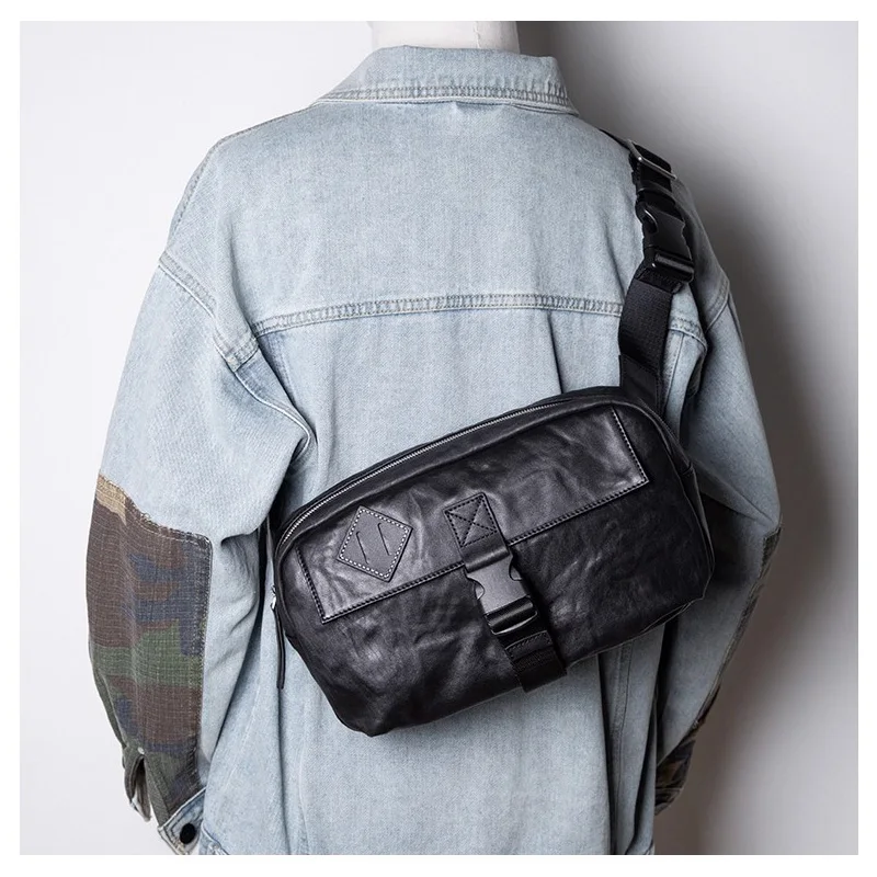 

SENOFAN High-end Retro Men's Leather Chest Bag Large-capacity Single Shoulder Crossbody Bag Genuine Cowhide Trendy Casual Flap