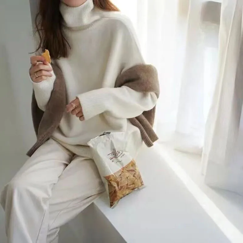 คอเต่าถักเสื้อกันหนาวผู้หญิงElegant Soft Basic Cashmere Pulloversหญิงฤดูใบไม้ร่วงฤดูหนาวหลวมเสื้อถักจัมเปอร์