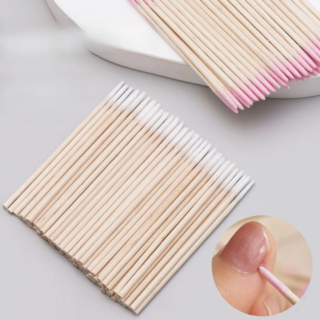 100Pcs Double-Ended Cotton Swabs Fine Pointed Tips for Nail Art Makeup Eyeliner Correction - Beauty Precision Cleaning Tools