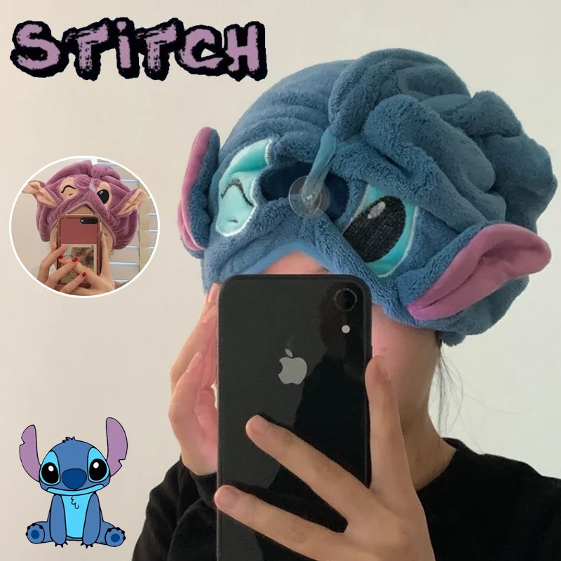 Disney Stitch Dry Hair Towel Women Fashion Coral Velvet Drying Wrap Strong Water Shower Hat Wiping Bath Hats Tool Gifts