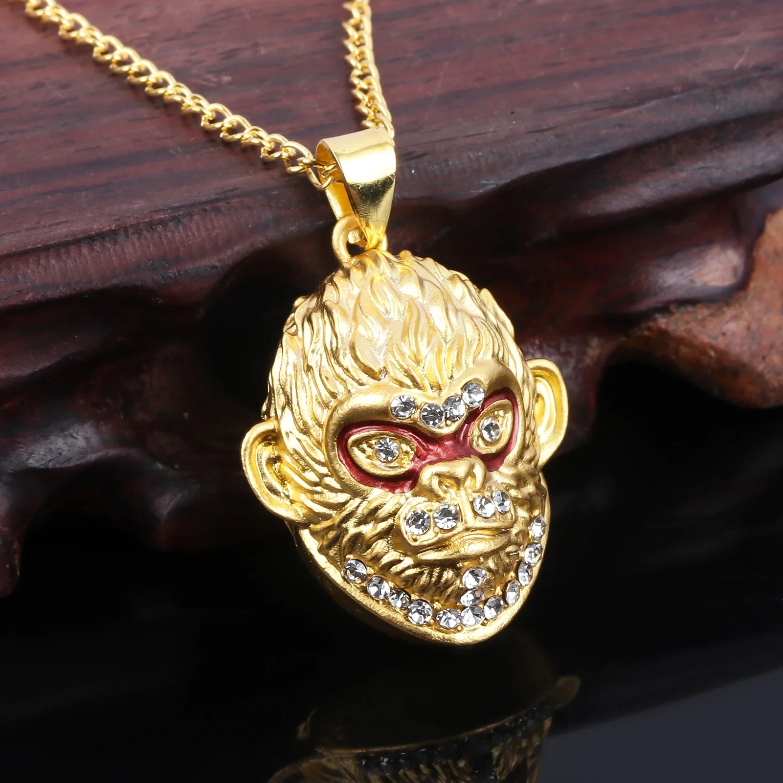 Fashion Gold Monkey Necklace with Diamond Black Myth Sun Wukong Pendant Necklaces Choker Necklaces For Women Men Jewelry Gift