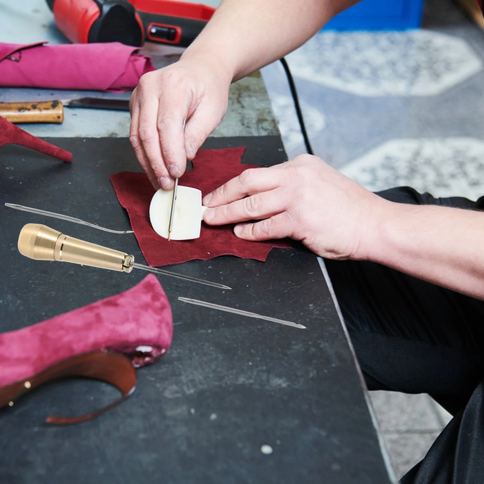 

Durable Copper Handle Awl Punch Shoe Sewing Stitching Tool Leathercraft Kits Awl Punch Shoe Repair Tools and Equipment