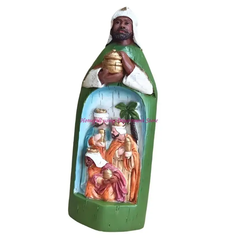Resin Wise Men Figurine Religious Shelf Decors Painted Tabletop Nativity Scene Statue for Bookcase Desk Display and Holiday