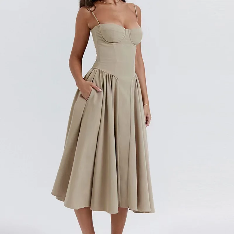 

Summer Low Cut Slim Fit Swing Dress for Women Sexy Suspender Style Large Size Fashionable And Trendy