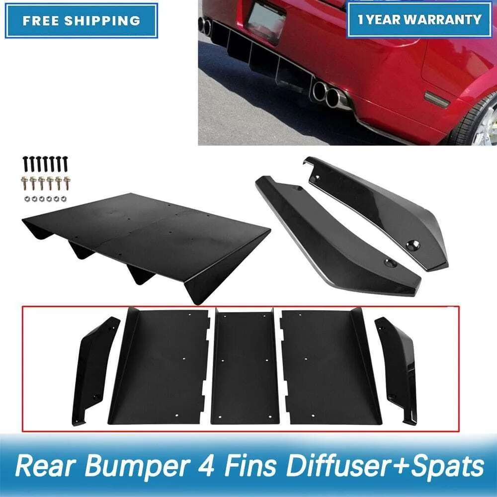 

For Ford for Mustang Rear Bumper Diffuser Splitter 4-Fin Spoiler Lip &Rear Spats United States