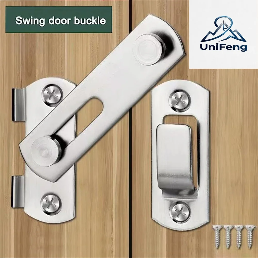 1Pcs Stainless Steel Sliding Barn Door Lock Hardware Gate Latches, Window Closet, Matte Black Silvery