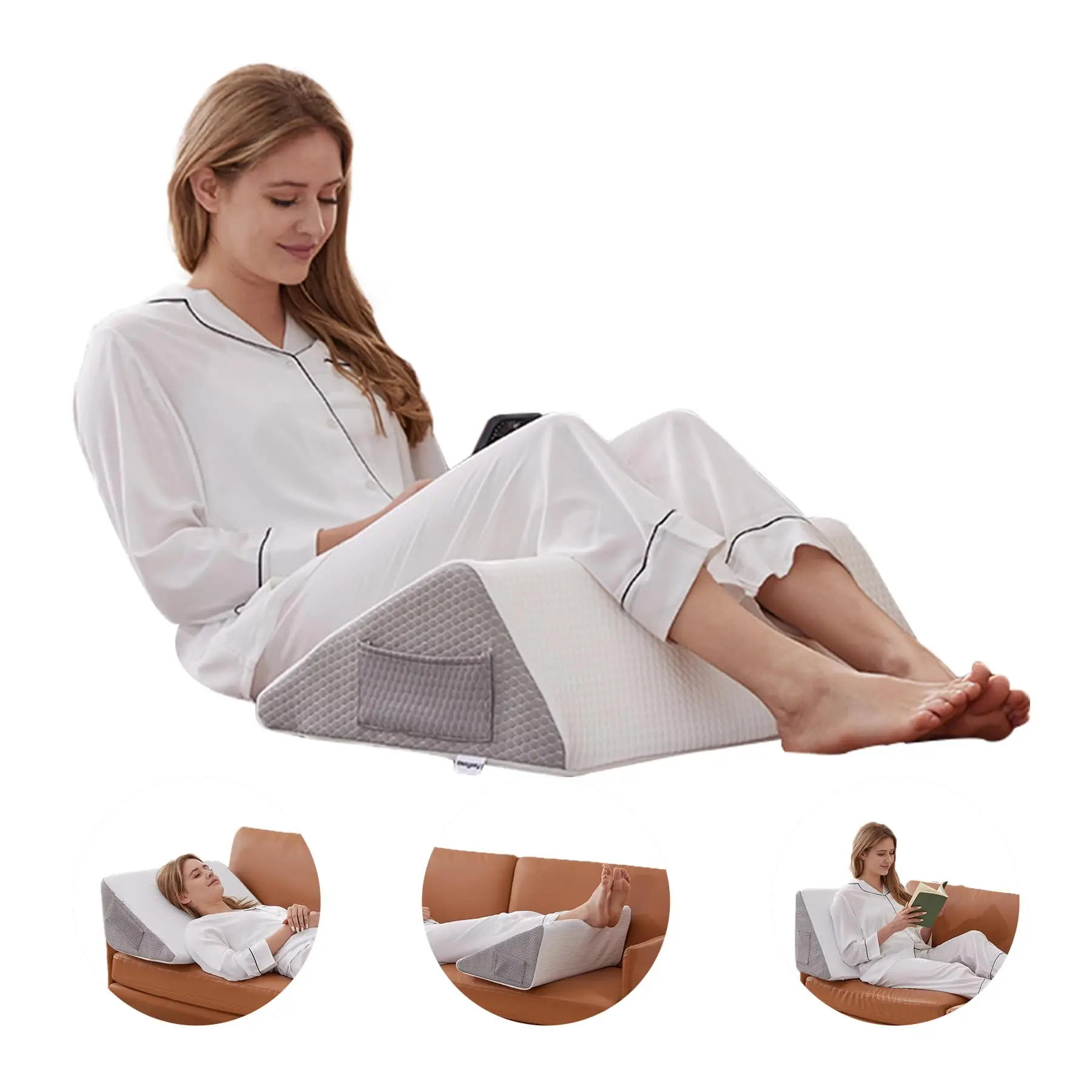 Knee Wedge Pillow, Memory Foam Leg Pillow Knee Pillow for Back Sleeping, Wedge Pillows for Legs Post Surgery, Triangle Pillow