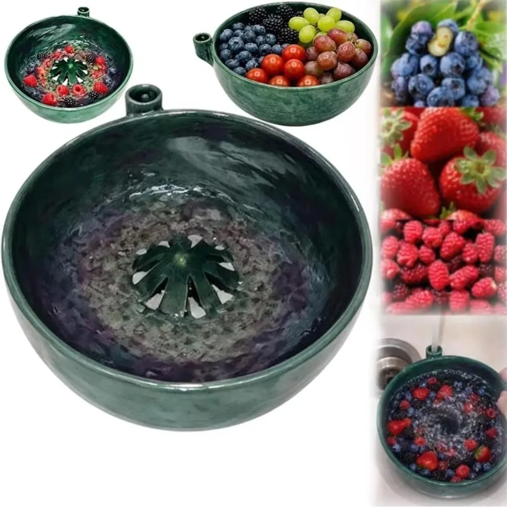 Imitation Ceramic Berry Swirl Bowl 360 Degree Cleaning Center Cone Design Fruit Swirl Colander Quick Drainage Drain Holes