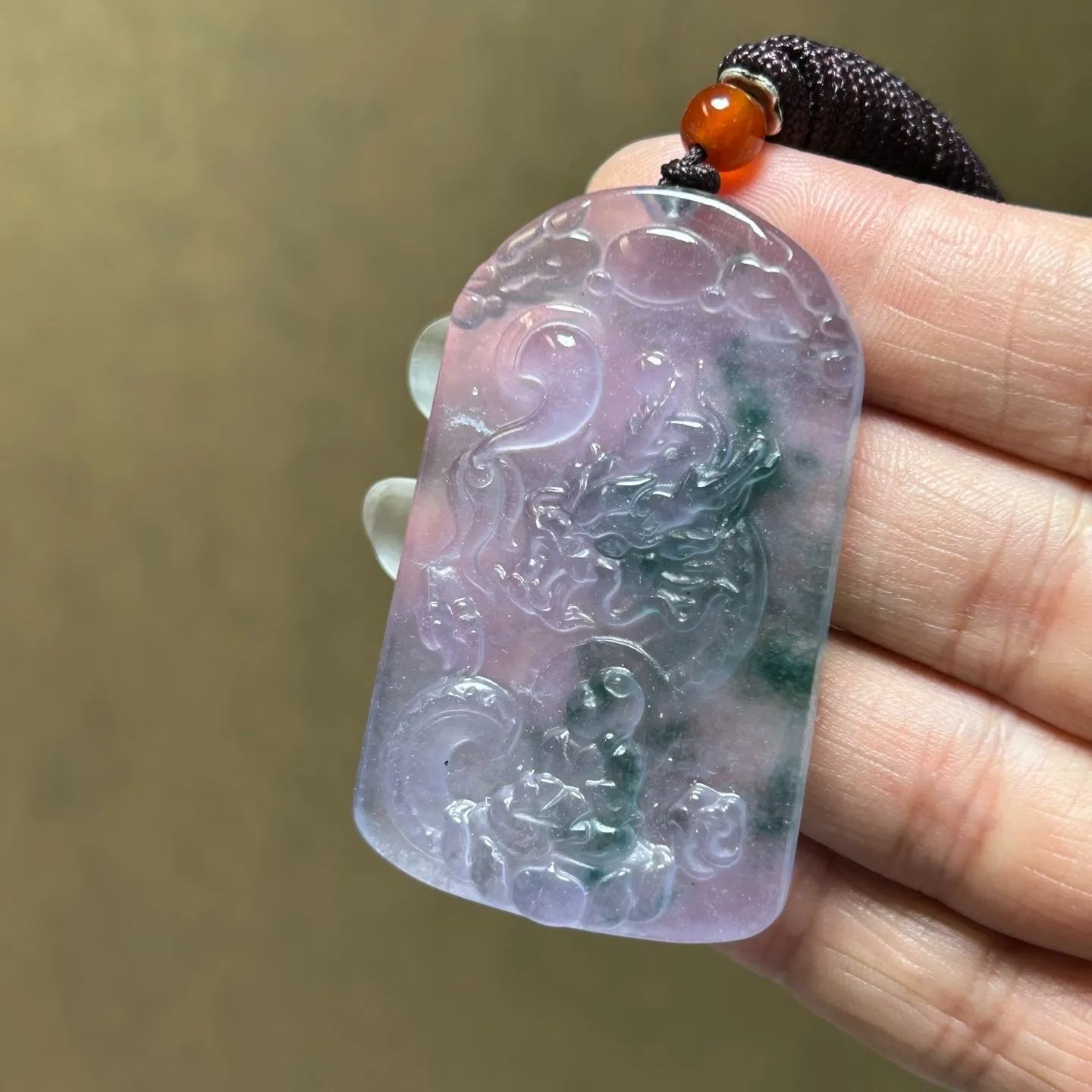 Nature ice Burmese Jade Jadeite Carved dragon lucky amulet Pendant&Necklaces