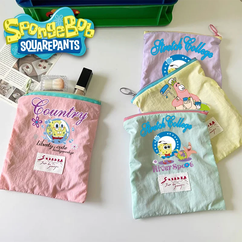 

Косметички с героями мультфильмов: Губка Боб и Патрик Стар, вельветовые, портативные, большой вместимости, складные, в повседневном стиле