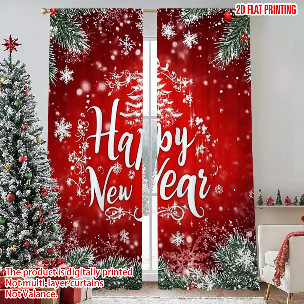 

2pcs 2D flat printing Merry Christmas Popular Party Window Curtains Merry Christmas and Happy New Year Durable Polyester Without