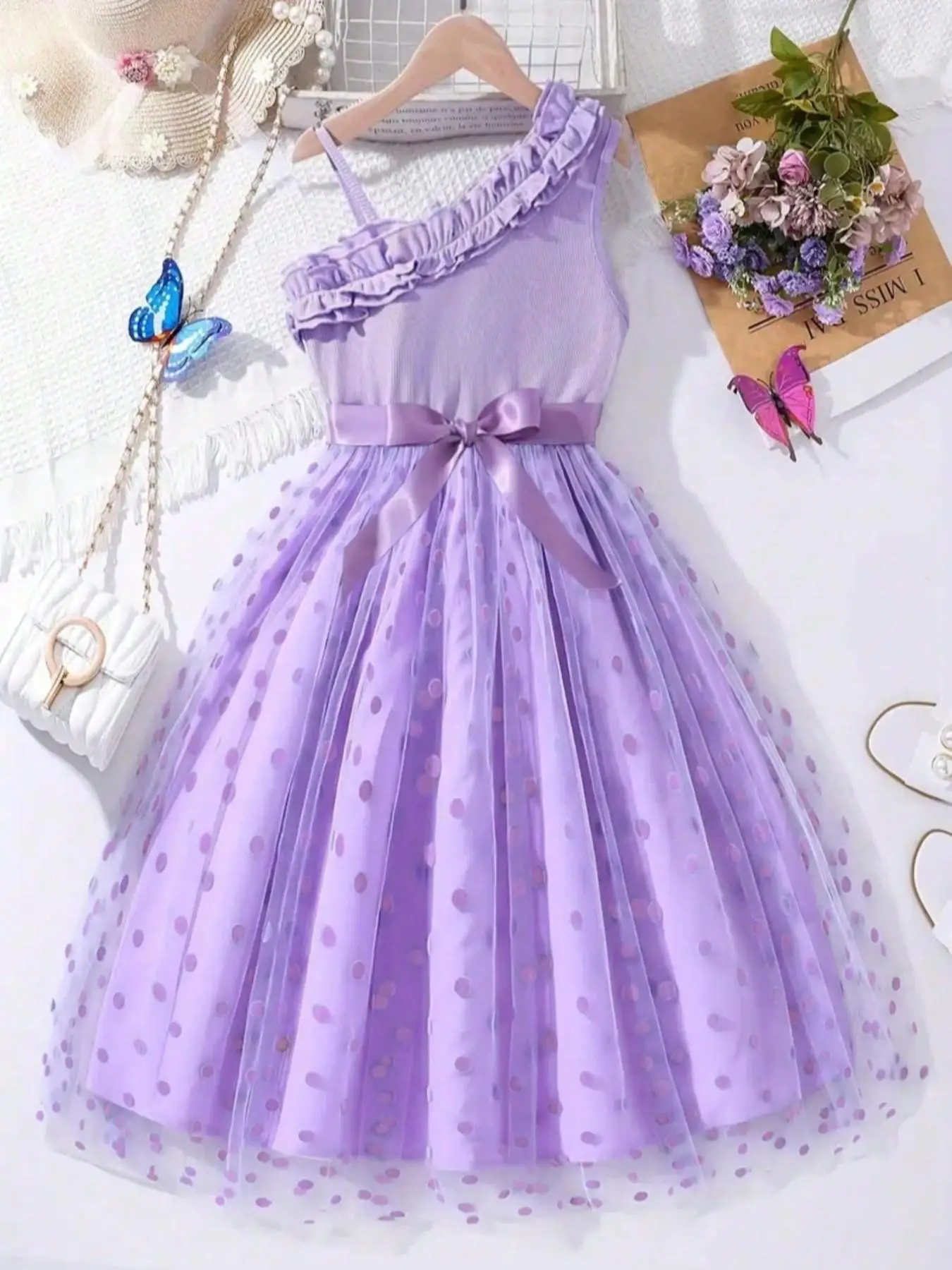 Leisure and Sweet Summer Girl Ruffle Decoration Cami Tutu Dress Princess Mesh Children's Dress