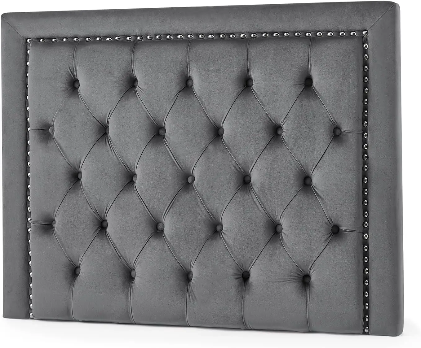 College Dorm Headboard Charcoal Gray Soft Velvet Tufted Rivet Design Stylish Bedroom Decor Easy Installation