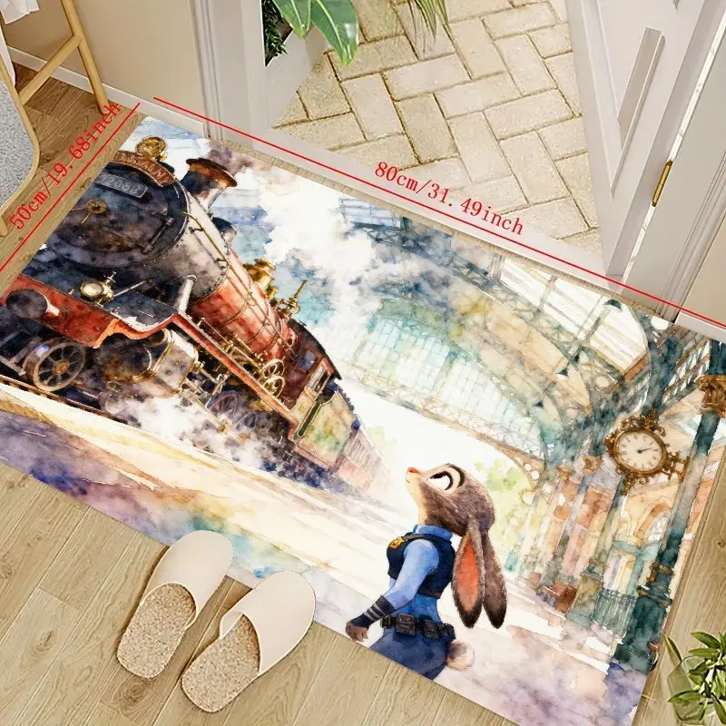 

1 шт. Disney Zootopia Judy Hopps мультяшный напольный коврик, эстетический винтажный коврик для акварельного искусства, мягкий нескользящий D