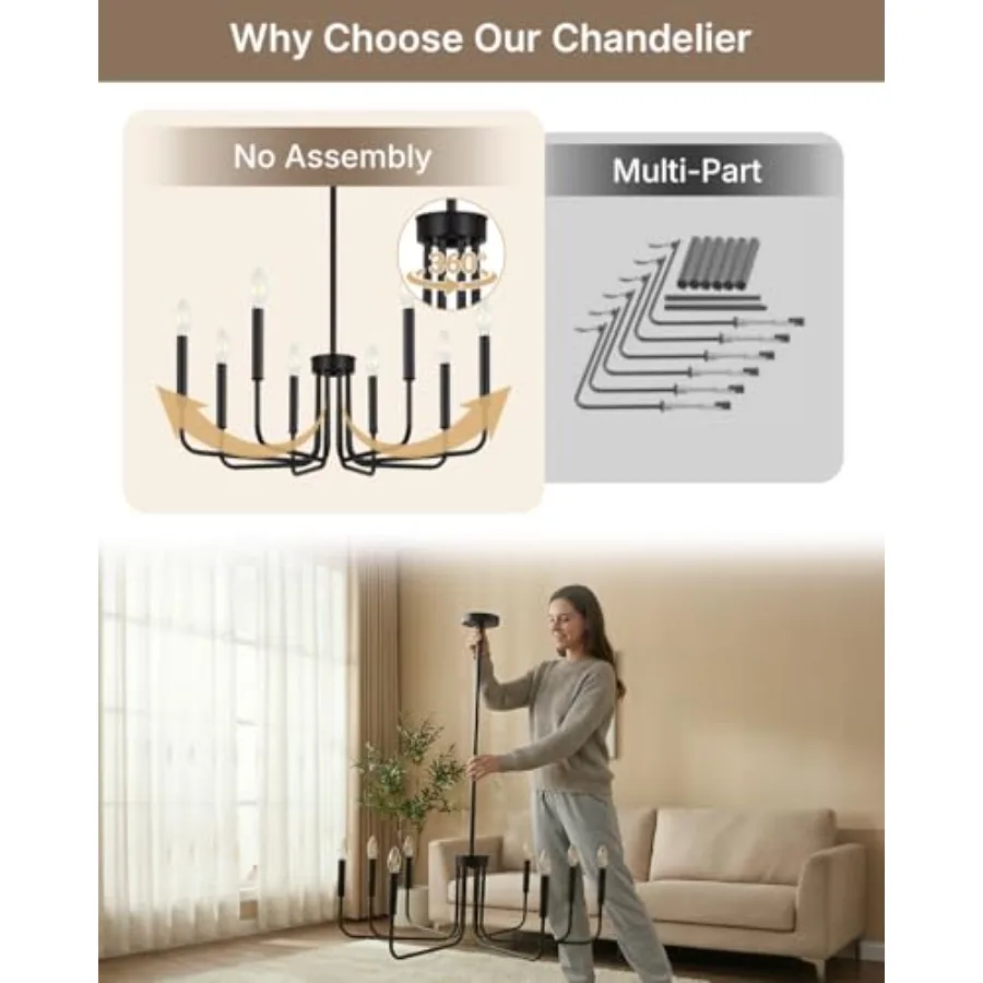 8 Light Chelier for Dining Room Light Fixture, Modern Farmhouse Chandelier Candle for Bedroom, Entryway, Foyer, Staircase, Kitc