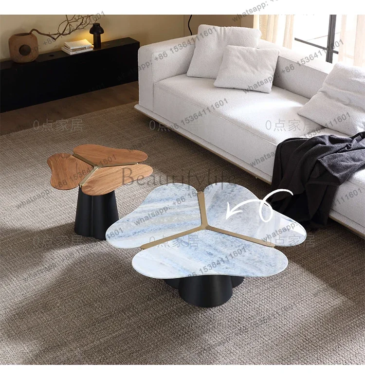 

New creative design petal natural marble coffee table Italian simple special-shaped living room solid wood coffee table