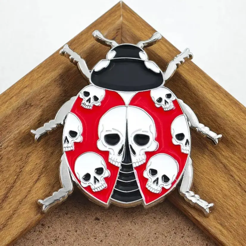 Goth Ladybug Skull Brooch Red Insect Metal Badge Punk Skeleton Enamel Pin Gothic Jewelry Halloween Gift