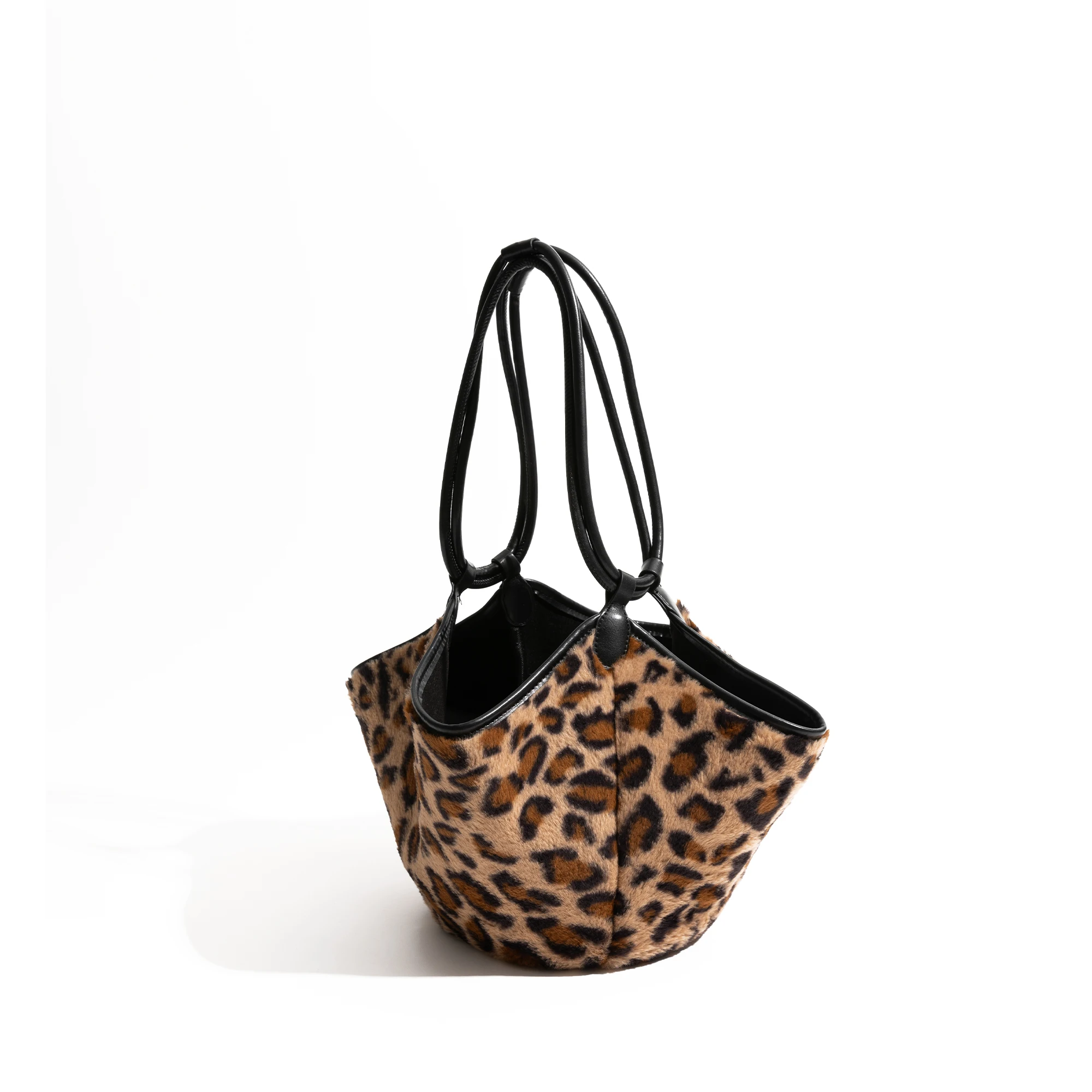 MABULA Winter Retro Leopard Pattern Bucket Handbag 2PCS Set Luxury Design Large Capacity Fashion Shoulder Bag Women Phone Purse