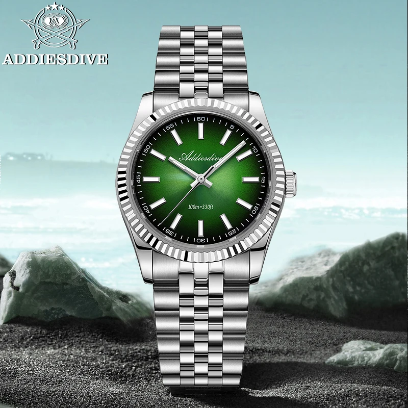 ADDIESDIVE New Watch for Men Sapphire AD2073 Luxury VH31 Quartz Wristwatch 36mm Stainless Steel Waterproof 100m Luminous Watches