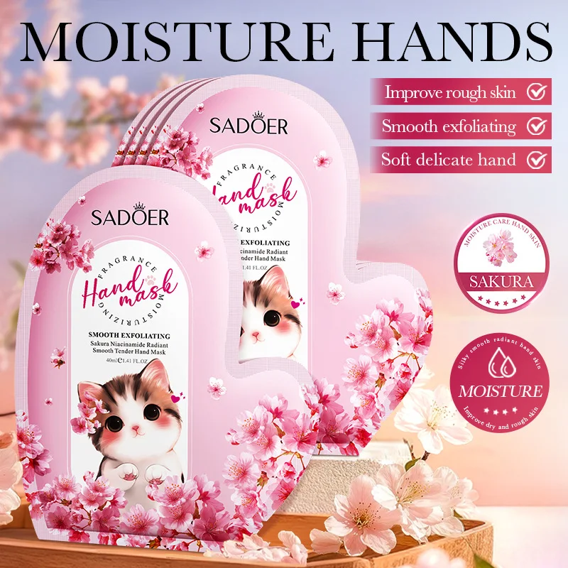 3 pairs of cherry blossom niacinamide brightening and smooth hand mask exfoliating gloves, hand exfoliating skincare products