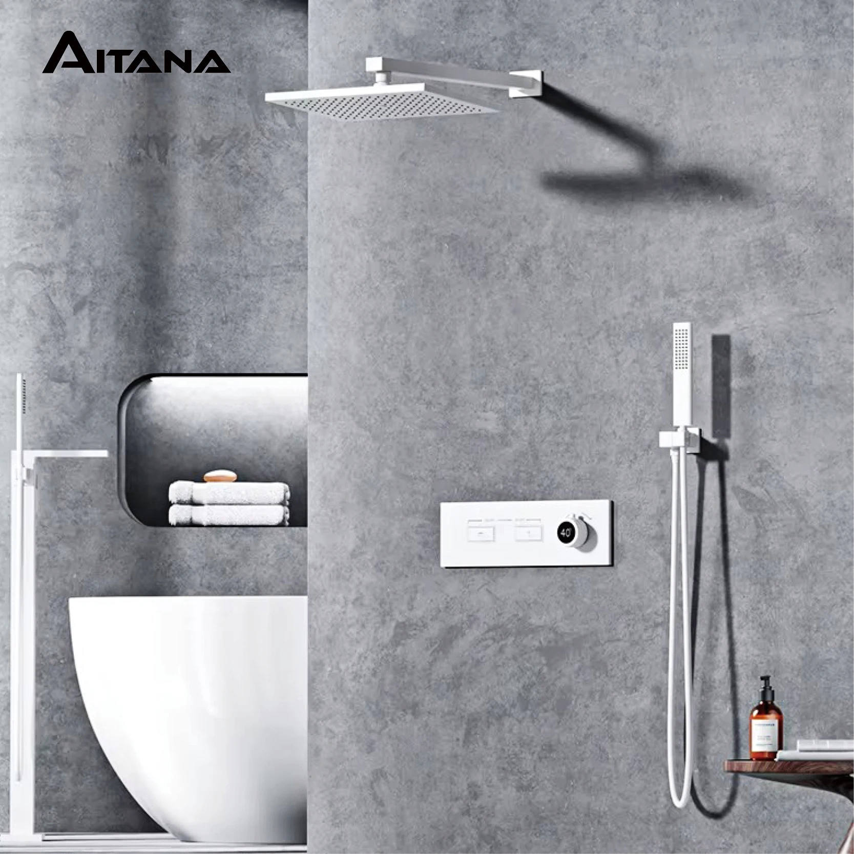 

Matte Black Brass Embedded Shower Set.Wall-Mounted Thermostatic LED Display Hydronic System Design For Bathroom Integration