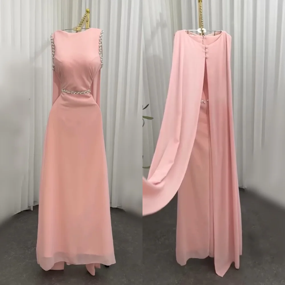Customized Women's Evening Dress Glitter Rhinestone O-Neck A-line Long Pink Dresses Bespoke Occasion Valentine's Day Temperament