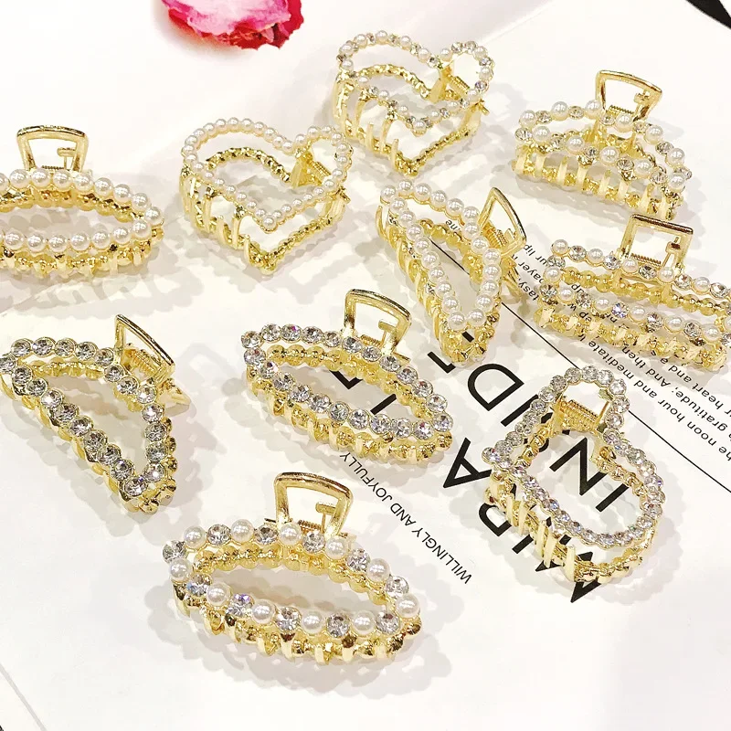 Imagen 3: Nueva moda mujer elegante perla geométrica diamantes de imitación horquillas pinzas para el cabello pasadores de aleación accesorios para el cabello para niñas