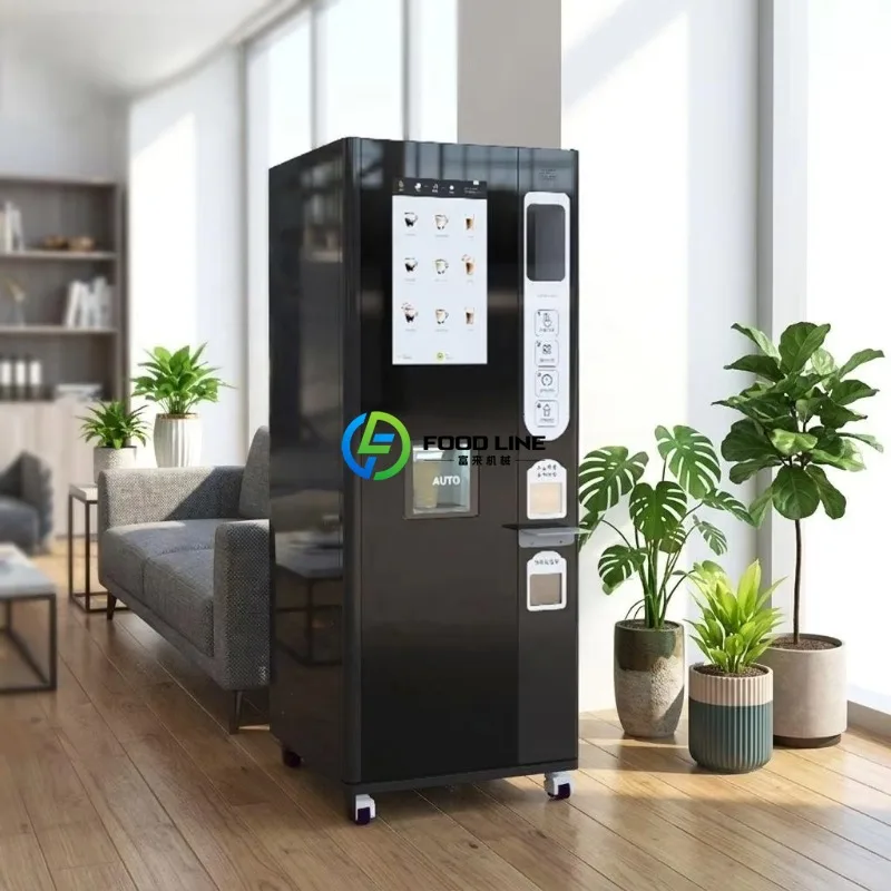 Self-service freshly ground coffee machine with automatic cup dispensing, continuous service and self-cleaning functions