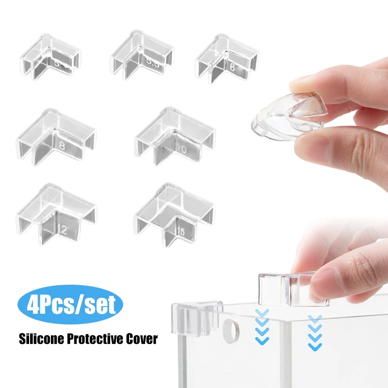 4pcs/set Silicone Transparent Anti-collision Fish Tank Corner Protector Adhesive Free Protective Cover Aquarium Accessories