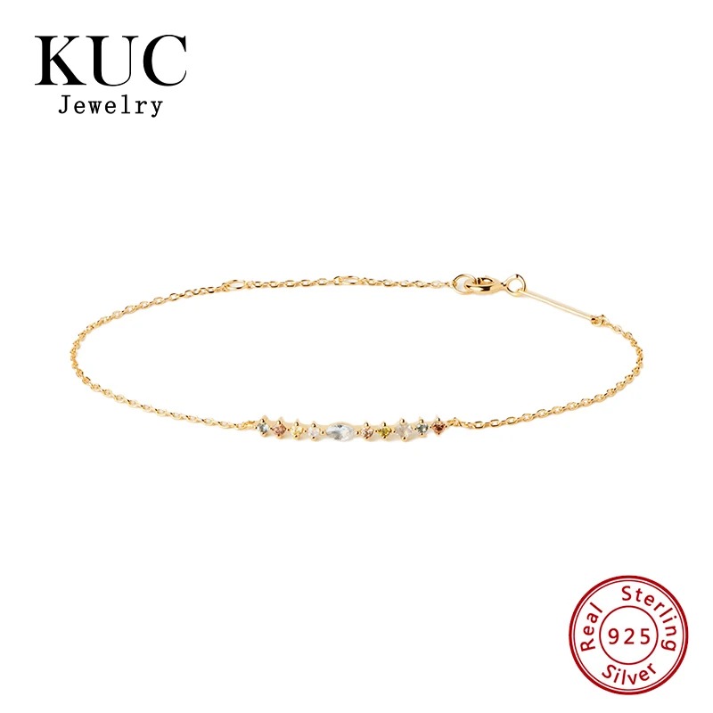 

Sweet Lotus Bracelet 925 Sterling Silver Chain Bracelet Set with Multicolor Zirconia That Graduate in Size and Shape for Women