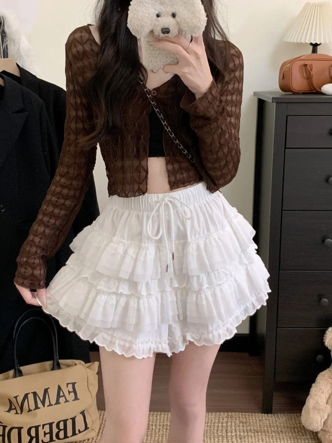 

plus Size Women's Sweet Sle Cake Ruffle ort Skirt with Dstring Anti-Light High Waist f Body Summer New Arrival