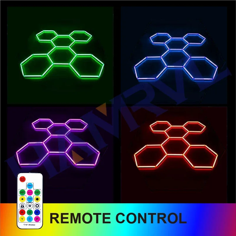 Hamrvl Cutomized Hexagon Led Garage Light RGB Ceiling Lights Color Change Dimmable Multiple Modes for Gaming Wall Panel,Room