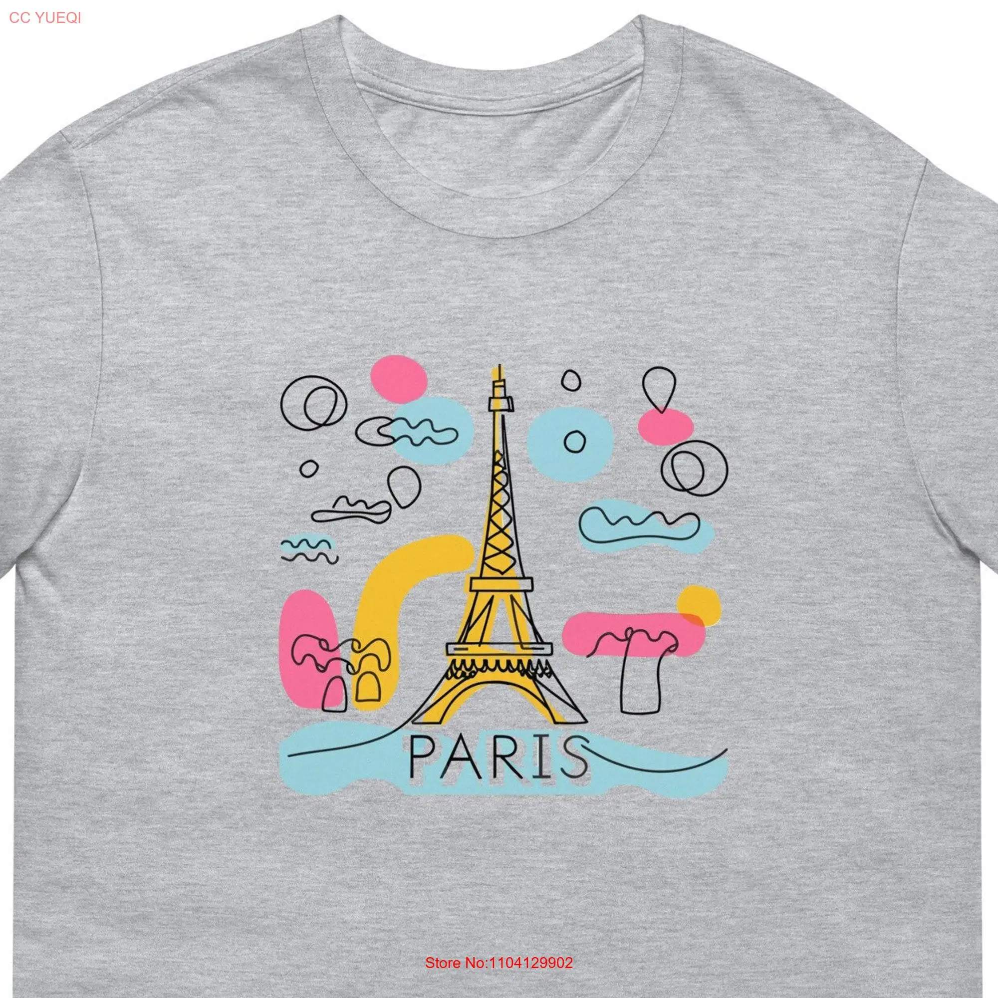 Eifel Tower T Shirt Paris Skyline France Line Art   long or short sleeves