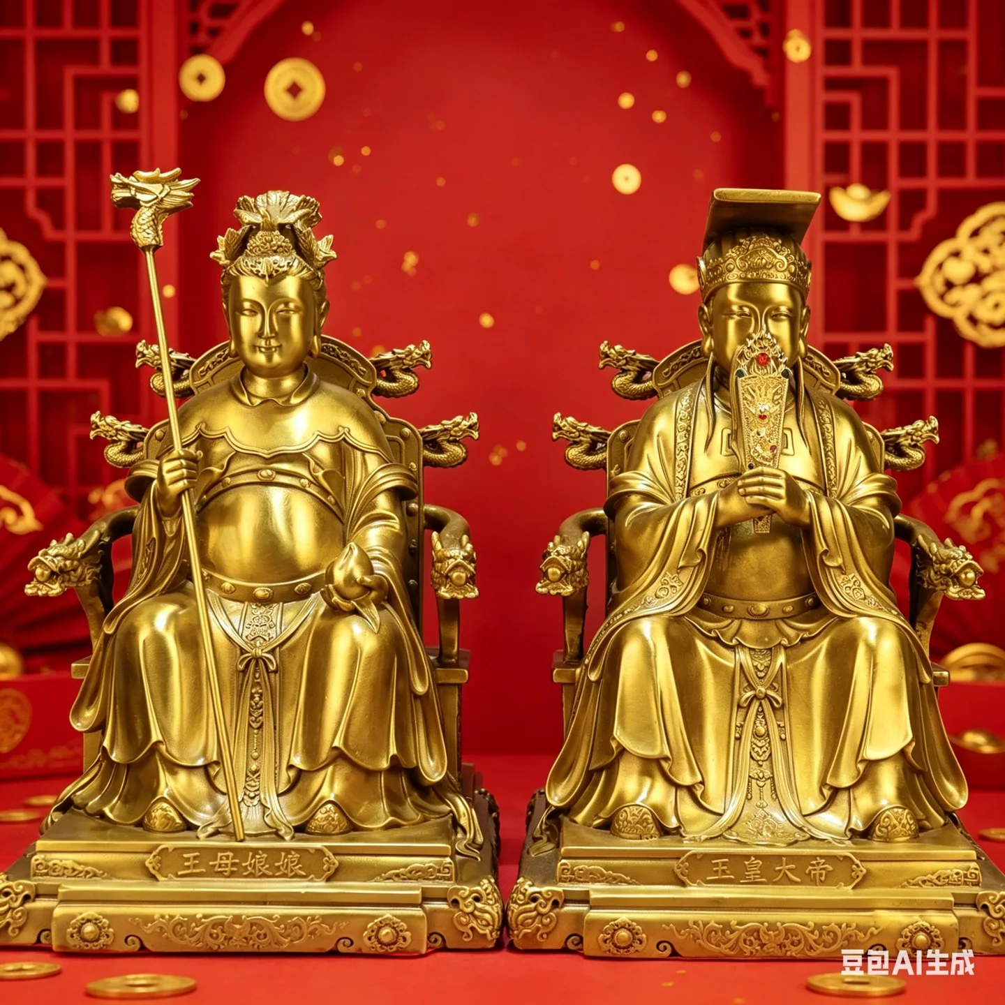 Estatua de latón del Emperador de Jade, Reina Madre Inmortal del Dragón del Oeste, sentada en el trono, adorno para amasar riquezas, para casa de campo.