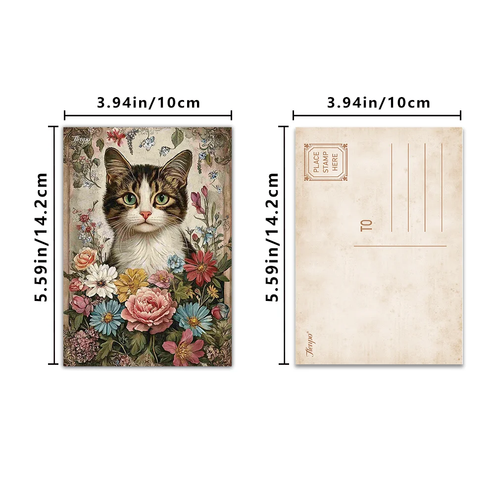 32pcs, Vintage Cat Floral Postcards, Birthday/Anniversary Gifts, Collectibles, Suitable for Gift Giving, Can be Mailed.