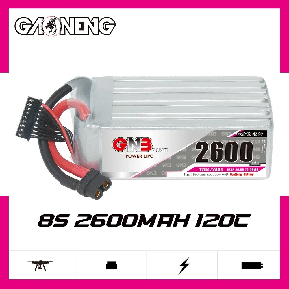 GAONENG GNB 2600mAh 8S 120C 240C 29.6V XT60 LiPo Battery FreeWing 60mm-70mm EDF Jet DYNAM 1000mm-1500mm plane RC Crawler