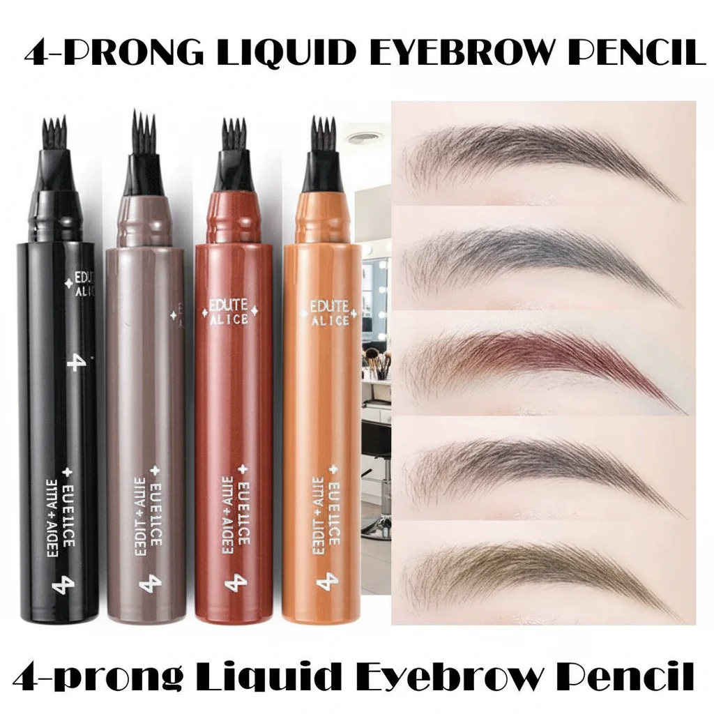 5 Colors 1pc Eyebrow Pen Waterproof 4 Split Tip Eyebrows Pen Eyebrow Tattoo Pen Waterproof Liquid Black Eyebrow Makeup Pencil
