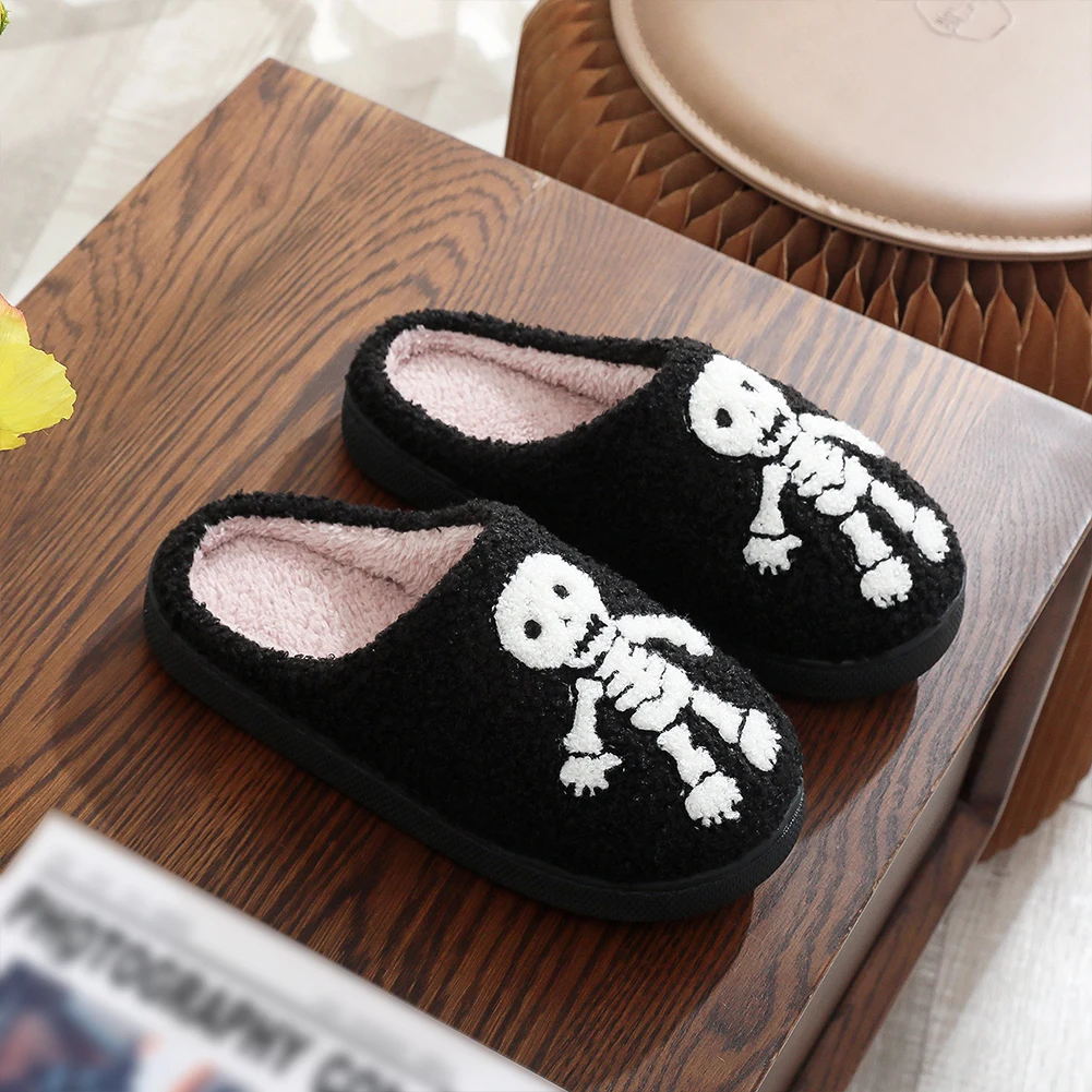 

Halloween Plush Slippers Skeleton Slippers Anti Slip Fluffy Home Slippers Soft Spooky Fuzzy Slippers for Outdoor Indoor Bedroom