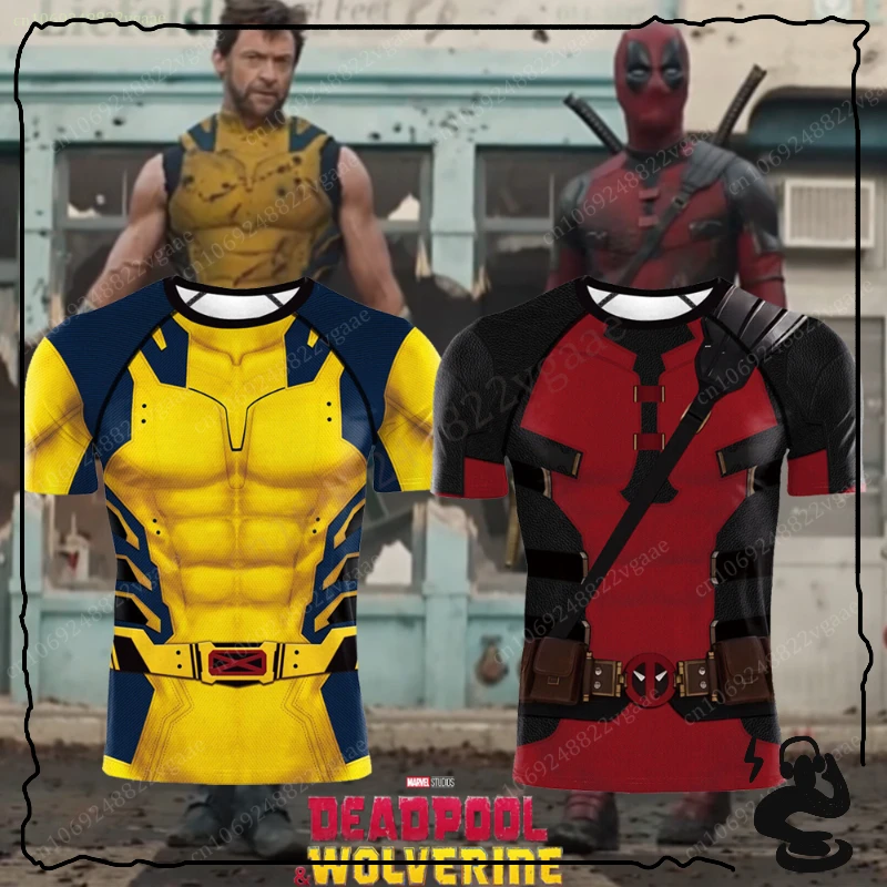 Camiseta Deadpool Wolverine masculina manga curta uniforme de treino de super-heróis, blusa de treino, camiseta infantil e adulto, 3 fantasias, verão, 2024