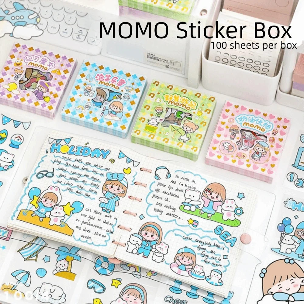 100 Sheets Cute Cartoon Stickers Waterproof Stationery Hand Ledger Sticker Cute Patterns Transparent DIY Stickers